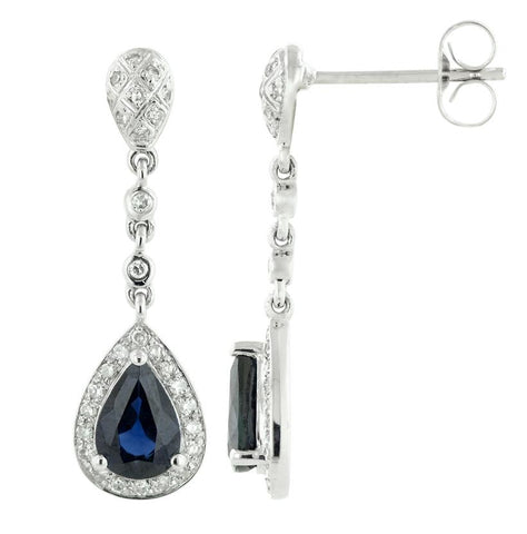 0.24 Ctw Diamond 14k White Gold Sapphire Round Shape Womens Gemstone Earrings