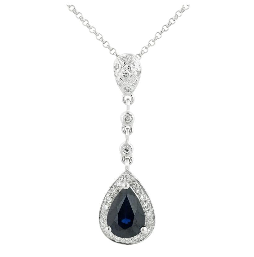 0.12 Ctw Diamond 14k White Gold Sapphire Round Shape Womens Gemstone Necklace Pendant With 16 Inch Chain