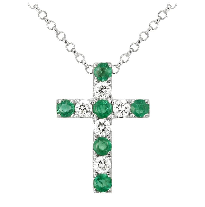 0.11 Ctw Diamond 14k White Gold Emerald Round Shape Womens Gemstone Necklace Pendant With 16 Inch Chain