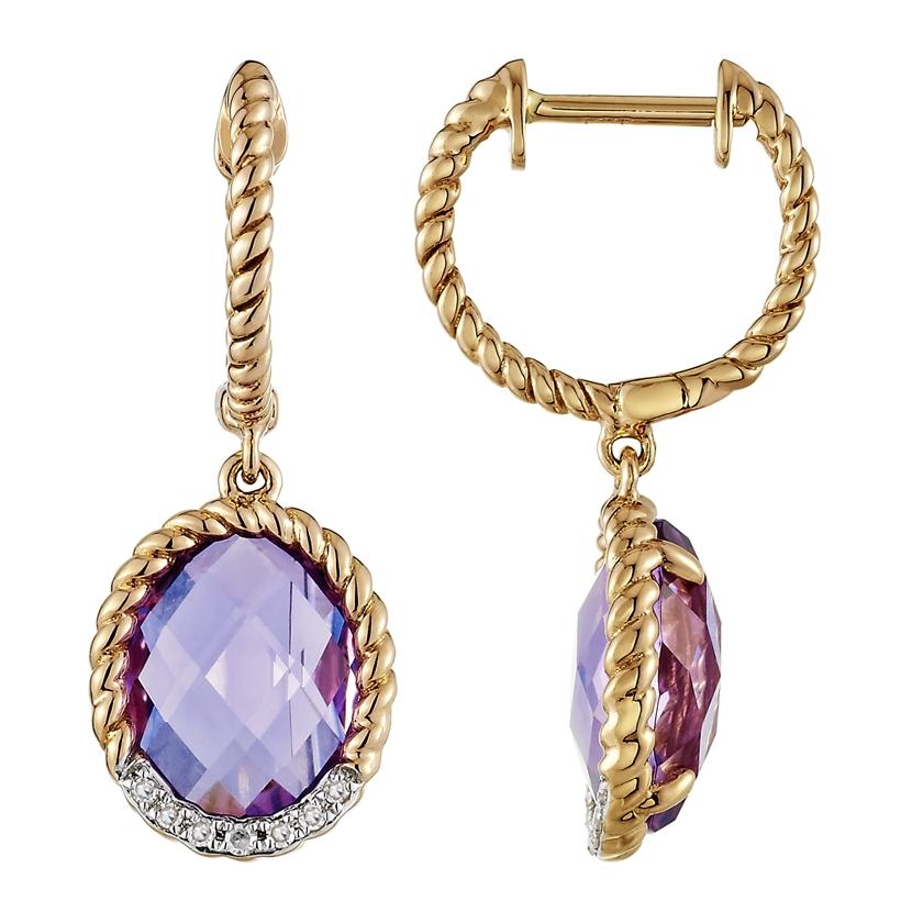 0.05 Ctw Diamond 14k Rose Gold Amethyst Round Shape Womens Gemstone Earrings