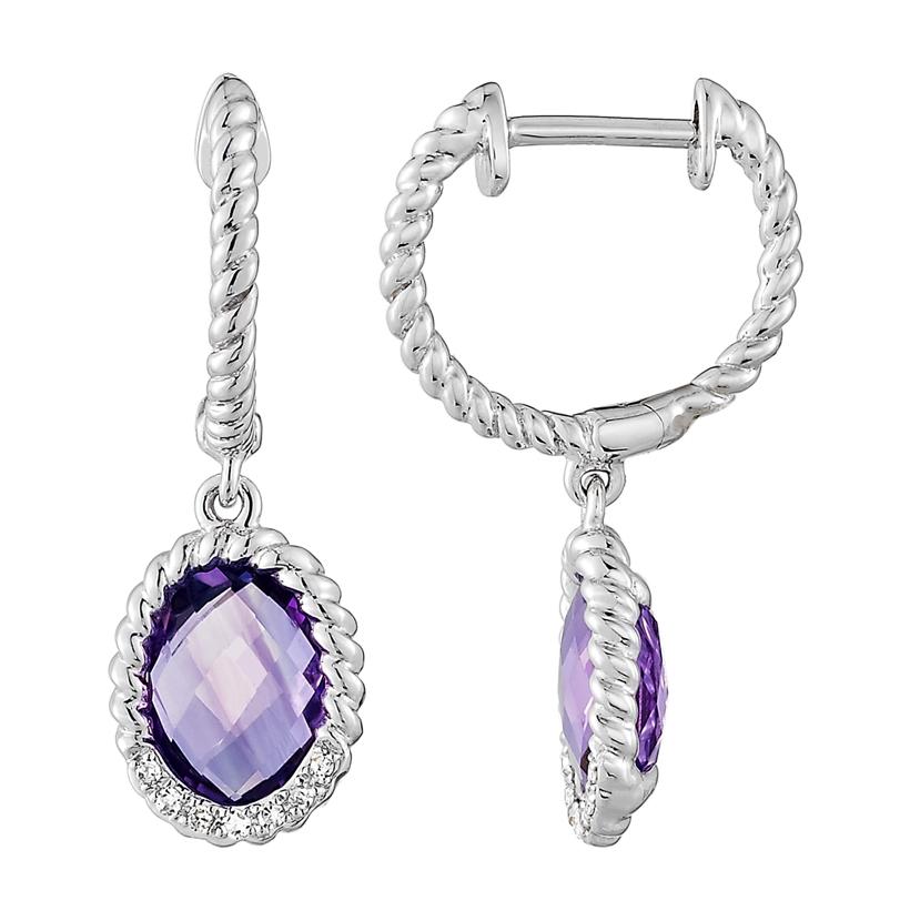 0.05 Ctw Diamond 14k White Gold Amethyst Round Shape Womens Gemstone Earrings