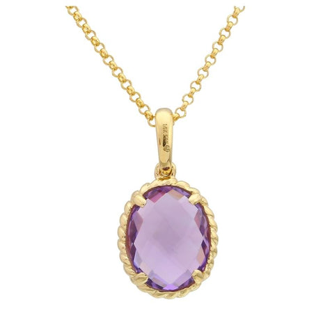 0.05 Ctw Diamond 14k Yellow Gold Amethyst Round Shape Womens Gemstone Necklace Pendant With 16 Inch Chain