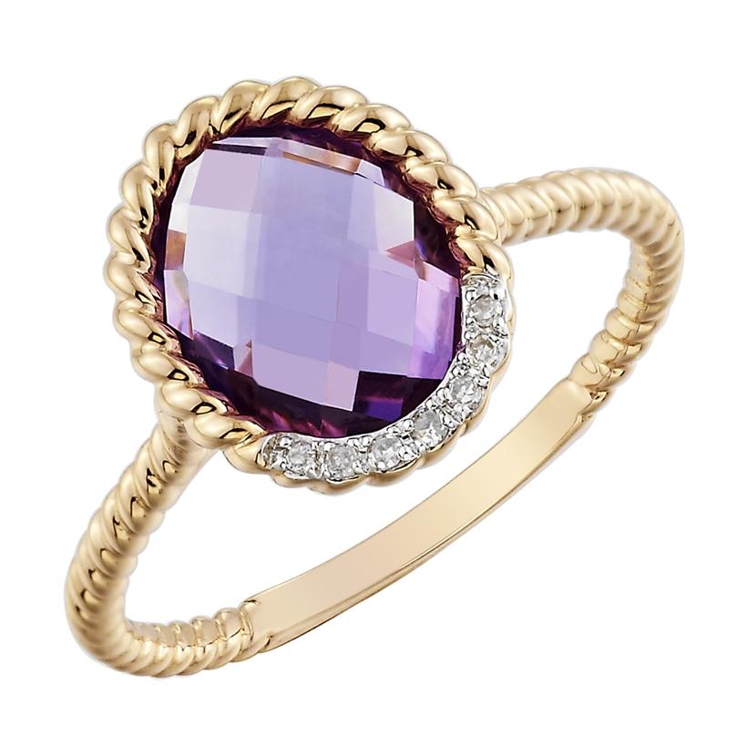 0.02 Ctw Diamond 14k Rose Gold Amethyst Round Shape Womens Gemstone Ring