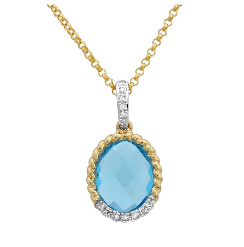 0.05 Ctw Diamond 14k Yellow Gold Topaz Round Shape Womens Gemstone Necklace Pendant With 16 Inch Chain