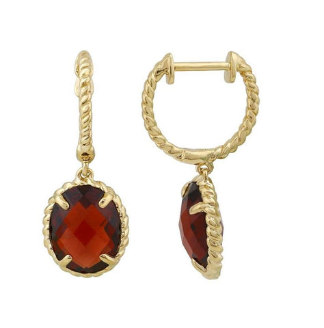 0.05 Ctw Diamond 14k Yellow Gold Garnet Round Shape Womens Gemstone Earrings