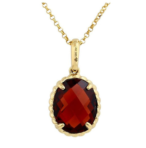 0.05 Ctw Diamond 14k Yellow Gold Garnet Round Shape Womens Gemstone Necklace Pendant With 16 Inch Chain