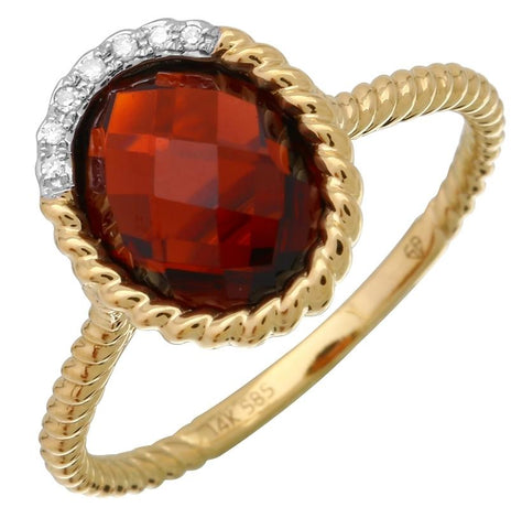 0.02 Ctw Diamond 14k Yellow Gold Garnet Round Shape Womens Gemstone Ring