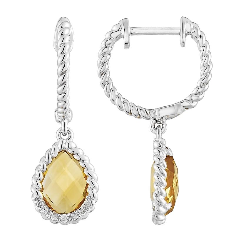 0.04 Ctw Diamond 14k White Gold Citrine Round Shape Womens Gemstone Earrings