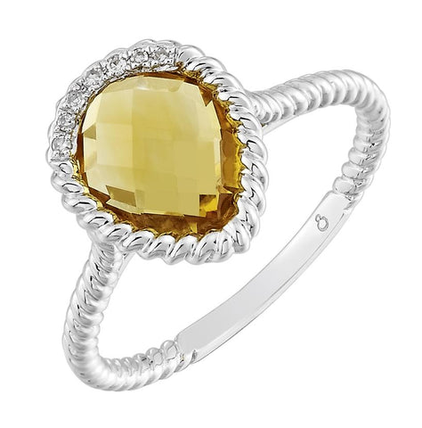 0.02 Ctw Diamond 14k White Gold Citrine Round Shape Womens Gemstone Ring