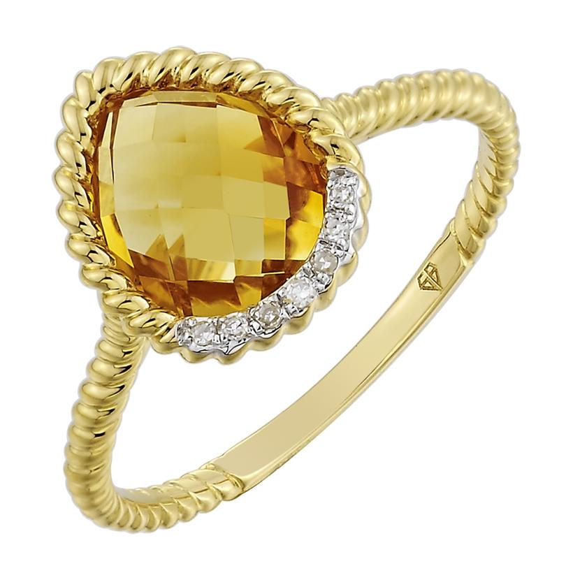 0.02 Ctw Diamond 14k Yellow Gold Citrine Round Shape Womens Gemstone Ring