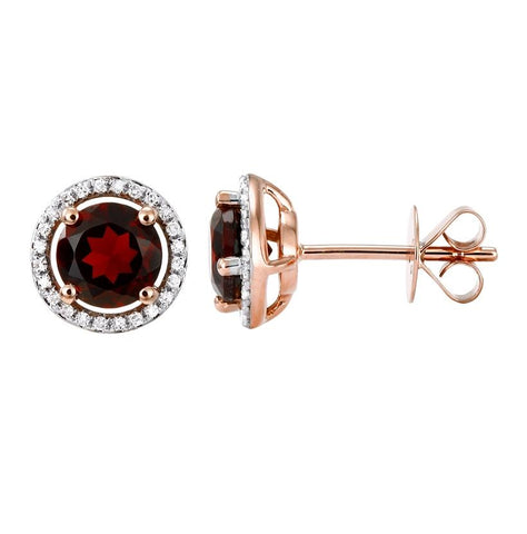 0.14 Ctw Diamond 14k Rose Gold Garnet Round Shape Womens Gemstone Earrings