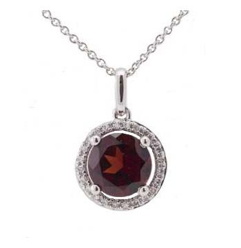 0.07 Ctw Diamond 14k White Gold Garnet Round Shape Womens Gemstone Necklace Pendant With 16 Inch Chain