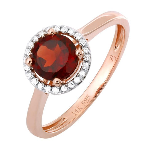 0.07 Ctw Diamond 14k Rose Gold Garnet Round Shape Womens Gemstone Ring