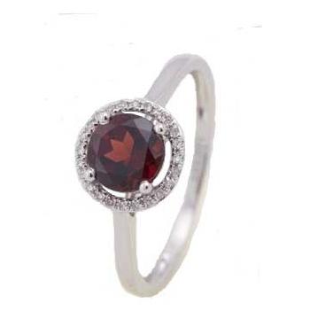0.07 Ctw Diamond 14k White Gold Garnet Round Shape Womens Gemstone Ring