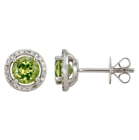 0.13 Ctw Diamond 14k White Gold Peridot Round Shape Womens Gemstone Earrings