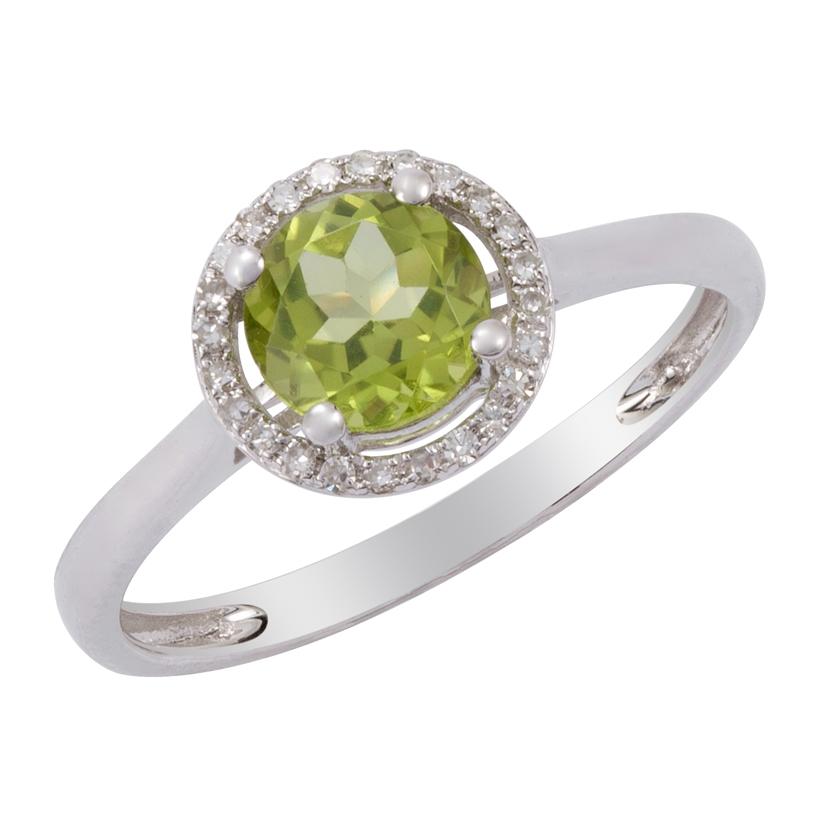 0.07 Ctw Diamond 14k White Gold Peridot Round Shape Womens Gemstone Ring