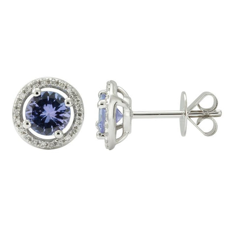 0.13 Ctw Diamond 14k White Gold Tanzanite Round Shape Womens Gemstone Earrings