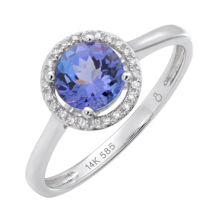 0.07 Ctw Diamond 14k White Gold Tanzanite Round Shape Womens Gemstone Ring