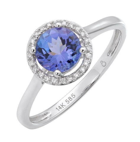 0.07 Ctw Diamond 14k White Gold Tanzanite Round Shape Womens Gemstone Ring