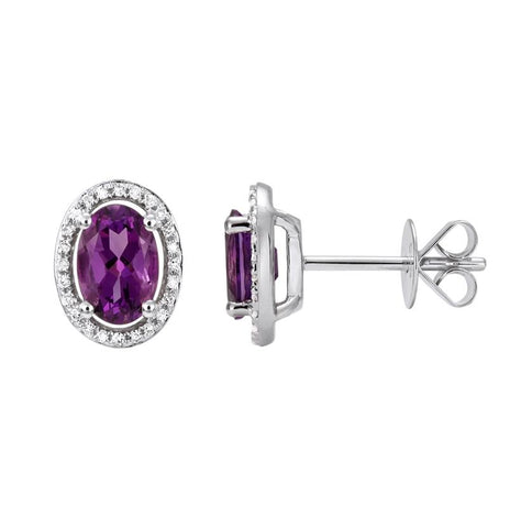 0.13 Ctw Diamond 14k White Gold Amethyst Round Shape Womens Gemstone Earrings