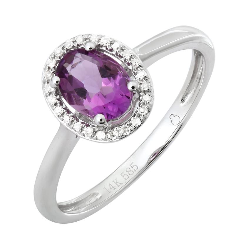 0.07 Ctw Diamond 14k White Gold Amethyst Round Shape Womens Gemstone Ring