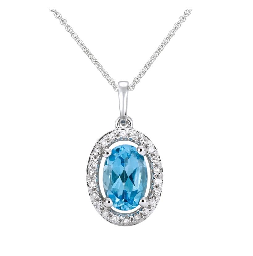 0.07 Ctw Diamond 14k White Gold Topaz Round Shape Womens Gemstone Necklace Pendant With 16 Inch Chain