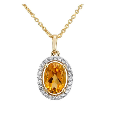 0.07 Ctw Diamond 14k Yellow Gold Citrine Round Shape Womens Gemstone Necklace Pendant With 16 Inch Chain