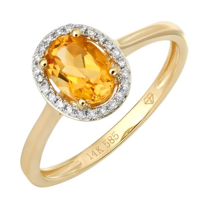 0.75 Ctw Diamond 14k Yellow Gold Citrine Round Shape Womens Gemstone Ring