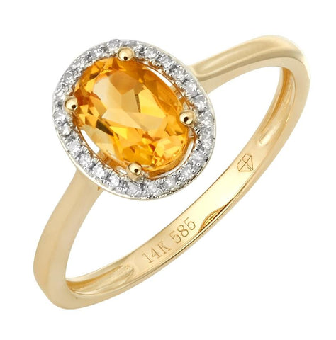 0.75 Ctw Diamond 14k Yellow Gold Citrine Round Shape Womens Gemstone Ring