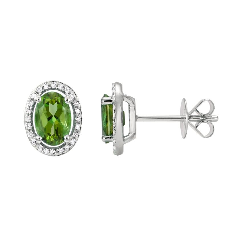 0.13 Ctw Diamond 14k White Gold Peridot Round Shape Womens Gemstone Earrings