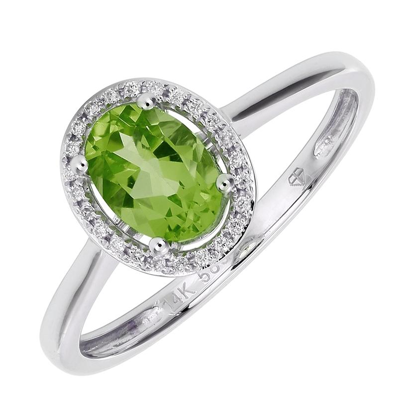 0.07 Ctw Diamond 14k White Gold Peridot Round Shape Womens Gemstone Ring