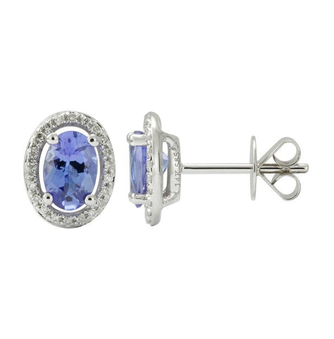 0.13 Ctw Diamond 14k White Gold Tanzanite Round Shape Womens Gemstone Earrings