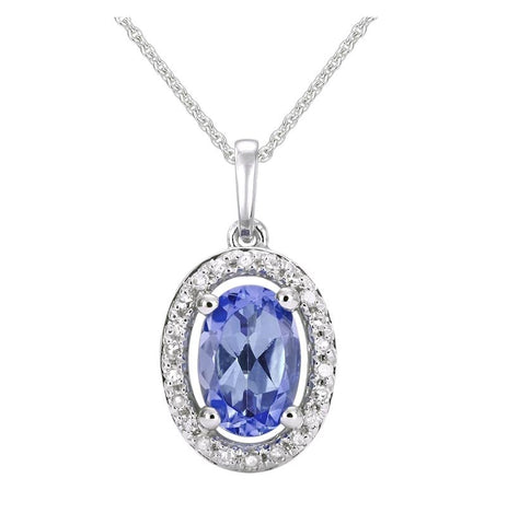 0.07 Ctw Diamond 14k White Gold Tanzanite Round Shape Womens Gemstone Necklace Pendant With 16 Inch Chain