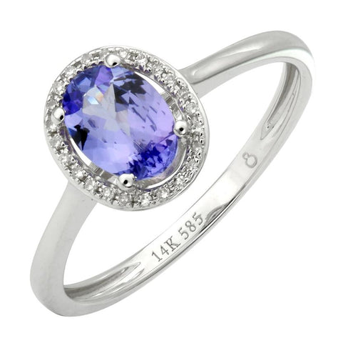 0.07 Ctw Diamond 14k White Gold Tanzanite Round Shape Womens Gemstone Ring
