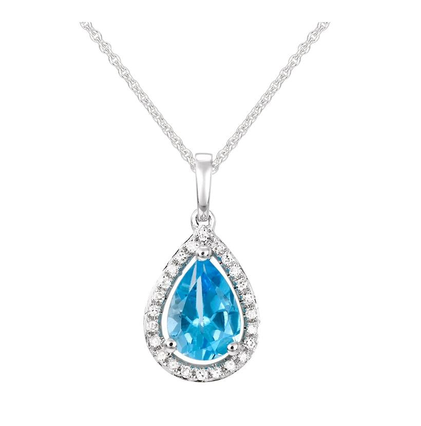 0.07 Ctw Diamond 14k White Gold Topaz Round Shape Womens Gemstone Necklace Pendant With 16 Inch Chain