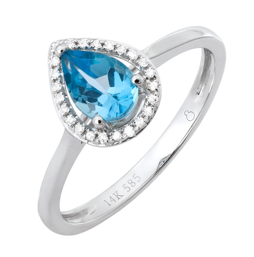 0.08 Ctw Diamond 14k White Gold Topaz Round Shape Womens Gemstone Ring