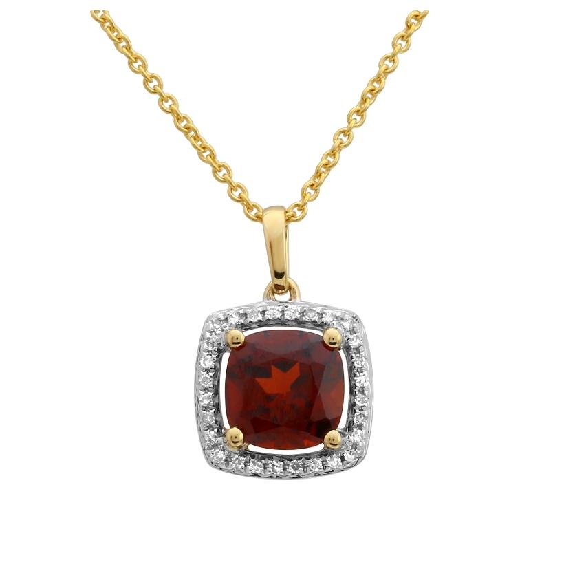 0.07 Ctw Diamond 14k Yellow Gold Garnet Round Shape Womens Gemstone Necklace Pendant With 16 Inch Chain