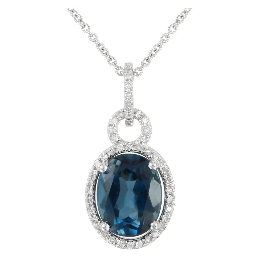 0.14 Ctw Diamond 14k White Gold Topaz Round Shape Womens Gemstone Necklace Pendant With 16 Inch Chain