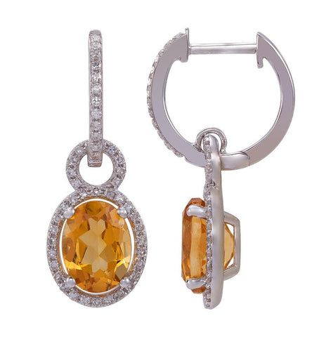 0.29 Ctw Diamond 14k White Gold Citrine Round Shape Womens Gemstone Earrings