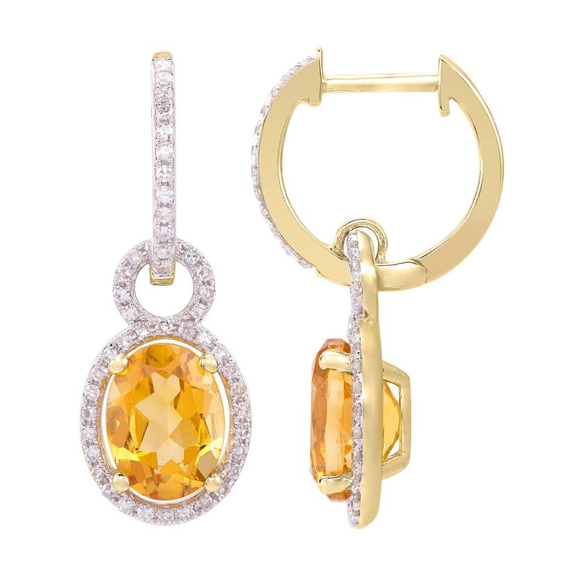 0.29 Ctw Diamond 14k Yellow Gold Citrine Round Shape Womens Gemstone Earrings