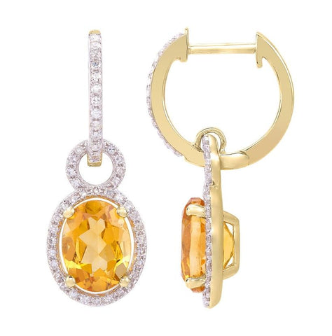 0.29 Ctw Diamond 14k Yellow Gold Citrine Round Shape Womens Gemstone Earrings