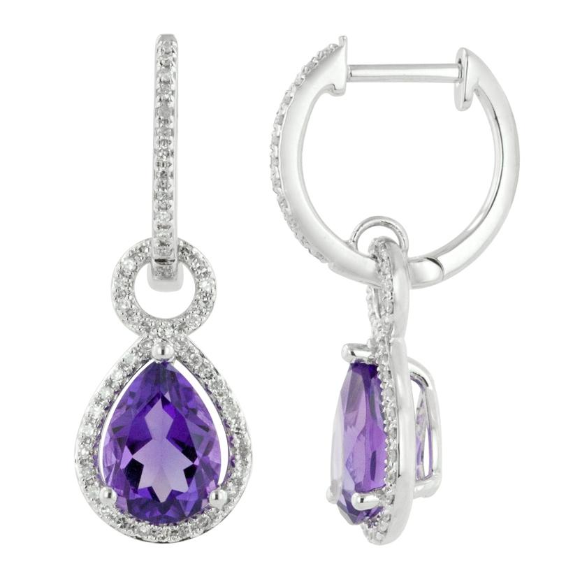 0.3 Ctw Diamond 14k White Gold Amethyst Round Shape Womens Gemstone Earrings