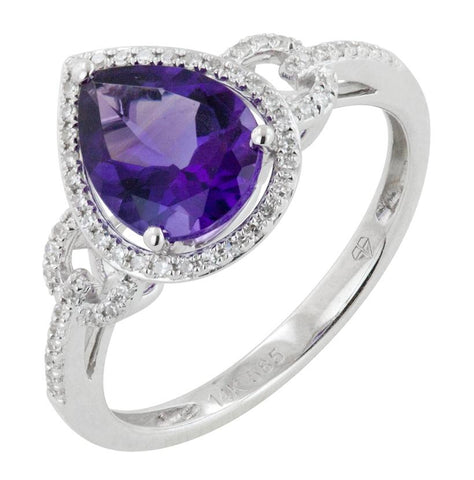 0.17 Ctw Diamond 14k White Gold Amethyst Round Shape Womens Gemstone Ring