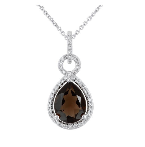 0.15 Ctw Diamond 14k White Gold Topaz Round Shape Womens Gemstone Necklace Pendant With 16 Inch Chain