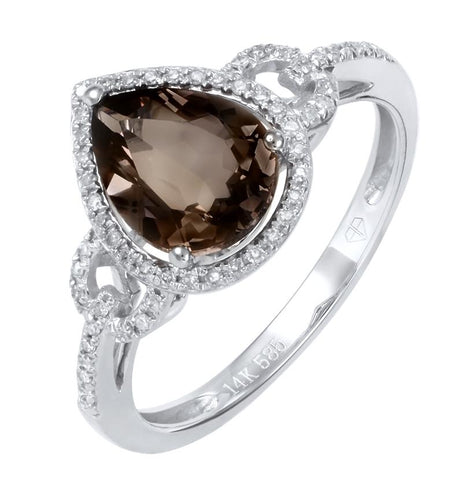 0.17 Ctw Diamond 14k White Gold Topaz Round Shape Womens Gemstone Ring