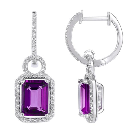 0.31 Ctw Diamond 14k White Gold Amethyst Round Shape Womens Gemstone Earrings