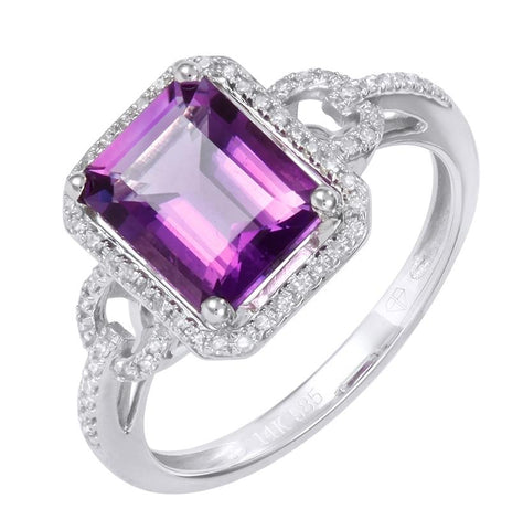 0.18 Ctw Diamond 14k White Gold Amethyst Round Shape Womens Gemstone Ring