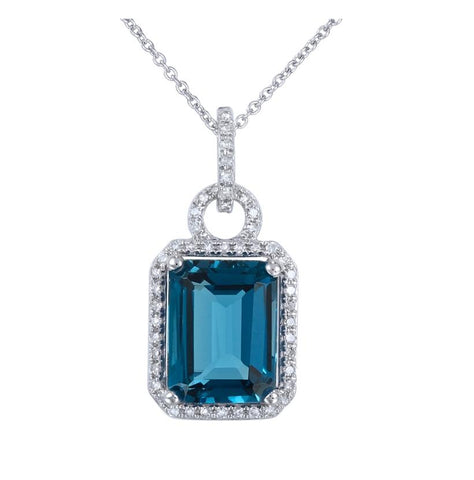 0.15 Ctw Diamond 14k White Gold Topaz Round Shape Womens Gemstone Necklace Pendant With 16 Inch Chain