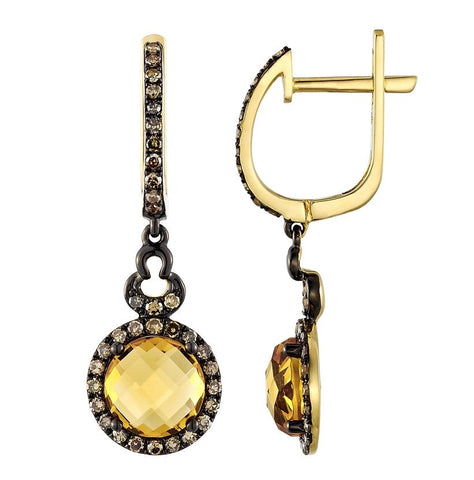 0.46 Ctw Diamond 14k Yellow Gold Citrine Round Shape Womens Gemstone Earrings