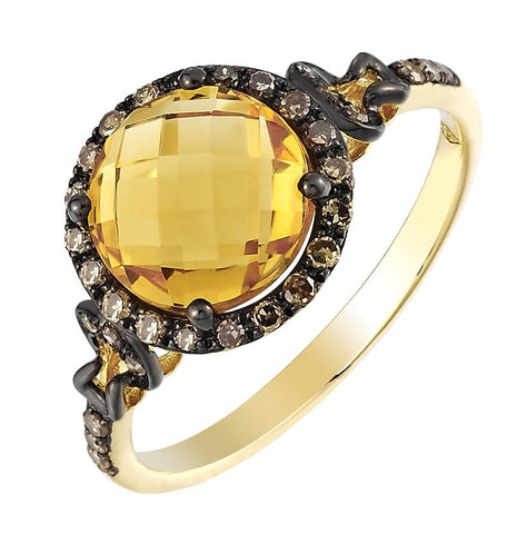 0.22 Ctw Diamond 14k Yellow Gold Citrine Round Shape Womens Gemstone Ring